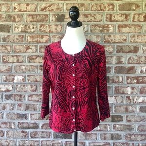 Cable & Gauge Animal Print Cardigan Sweater Sz L